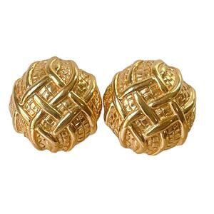 1980s Napier Gold Plated Cross Hatch Pattern Domed Stylized Clip Earrings